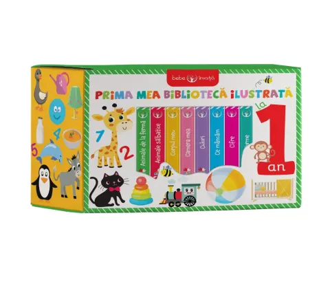 Coperta cărții Cutie. Bebe învață. Prima mea bibliotecă ilustrată la 1 an (8 cărticele)