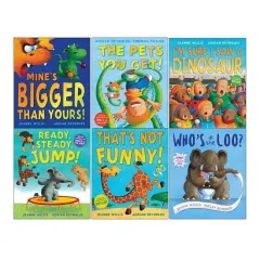 Coperta cărții Jeanne Willis and Thomas Taylor 6 Books Collection Set (Mine's Bigger than Yours, The Pets You Get, I'm Sure I Saw a Dinosaur, Ready Steady Jump, That's Not Funny, Who's in the Loo?)