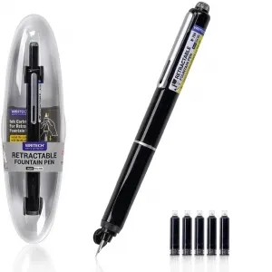 Coperta cărții Stilou retractabil Writech corp negru cu cutie cadou si 5 patroane cerneala albastre