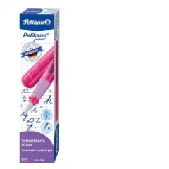 Coperta cărții Stilou Pelikano Junior, penita A pentru dreptaci, grip ergonomic, culoare roz