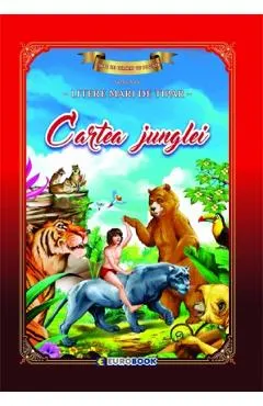 Coperta cărții Cartea junglei. Carte de colorat cu povesti scrisa cu litere mari de tipar