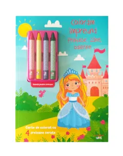 Coperta cărții Coloram impreuna. Printese, zane, balerine. Carte de colorat cu 4 creioane cerate