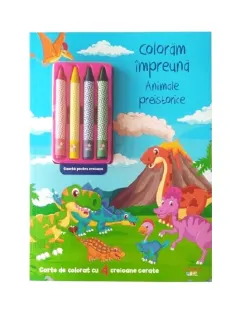 Coperta cărții Coloram impreuna. Animale preistorice. Carte de colorat cu 4 creioane cerate