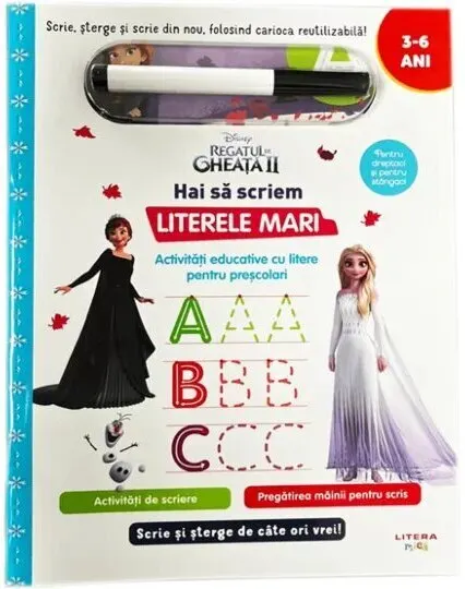 Coperta cărții Disney. Regatul de gheata II. Scrie si sterge. Hai sa scriem literele mari