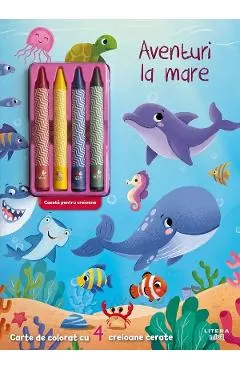 Coperta cărții Aventuri la mare. Carte de colorat cu 4 creioane cerate