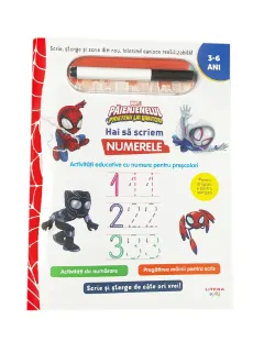 Coperta cărții Marvel. Păienjenelul și prietenii lui uimitori. Scrie și șterge. Hai să scriem numerele