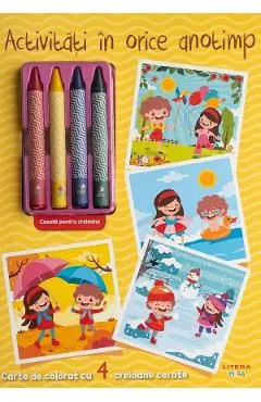 Coperta cărții Activitati in orice anotimp. Carte de colorat cu 4 creioane cerate