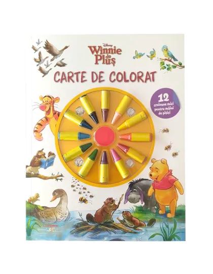 Coperta cărții Disney. Winnie de Plus. Carte de colorat. 12 creioane mici pentru maini de pitici