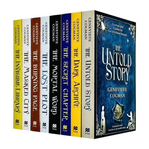 Coperta cărții The Invisible Library Series 8 Books Collection Set by Genevieve Cogman (Invisible Library, Masked City, Burning Page, Lost Plot, Mortal Word, Secret Chapter & More)