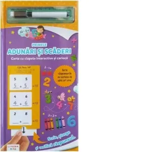 Coperta cărții Primele adunari si scaderi. Carte cu clapete interactive si carioca