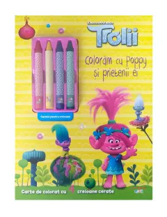Coperta cărții Trolii. Coloram cu Poppy si prietenii ei. Carte de colorat cu 4 creioane cerate