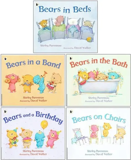 Coperta cărții Shirley Parenteau Collection 5 Books Set (Bears In Beds, Bears In A Band, Bears In The Bath, Bears And A Birthday, Bears On Chairs)