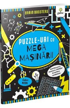 Coperta cărții Puzzle-uri cu mega masinarii. Brain Boosters - Vicky Barker, Ste Johnson