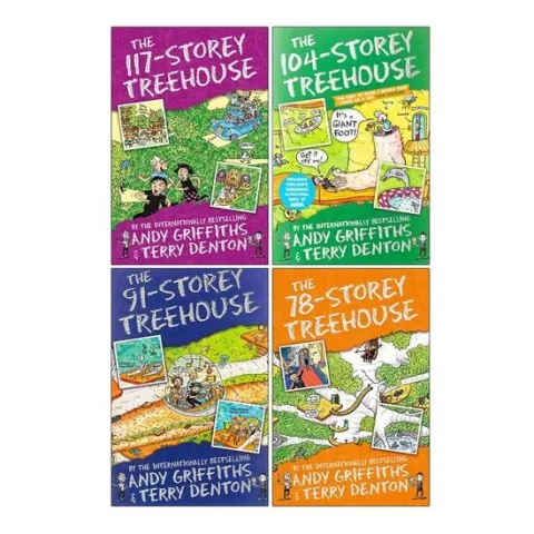 Coperta cărții The Treehouse Storey Books 6 - 9 Collection Set by Andy Griffiths & Terry Denton (117-Storey Treehouse, 104-Storey Treehouse, The 91-Storey Treehouse, The 78-Storey Treehouse)