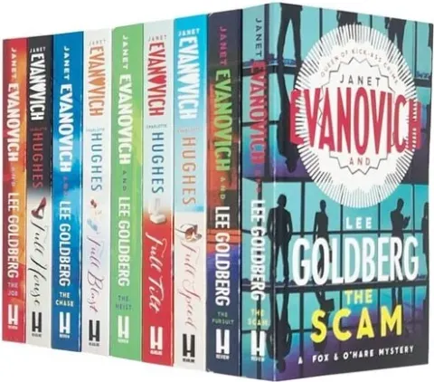 Coperta cărții Janet Evanovich 9 Books Collection Set (Scam, Pursuit, Full Speed, Full Tilt, Heist, Full Blast, Chase, Full House, Job)