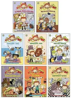 Coperta cărții Zak Zoo Series 8 Books Collection Set By Justine Smith (zak Zoo And The School Hullabaloo, Seaside Sos, Peculiar Parcel, Unusual Yak, Hectic House, Baffled Burglar, Tv Crew, The Birthday)