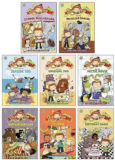 Coperta cărții Zak Zoo Series 8 Books Collection Set By Justine Smith (zak Zoo And The School Hullabaloo, Seaside Sos, Peculiar Parcel, Unusual Yak, Hectic House, Baffled Burglar, Tv Crew, The Birthday)