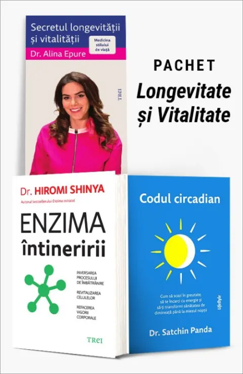 Coperta cărții Pachet Longevitate și Vitalitate. Secretul longevității și vitalității/Enzima întineririi/Codul circadian - Alina Epure