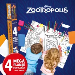 Coperta cărții Zootropolis. Lumea magică a culorilor. 4 megaplanșe de colorat. 69 x 99 cm