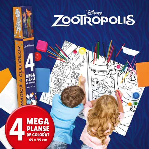 Coperta cărții Zootropolis. Lumea magică a culorilor. 4 megaplanșe de colorat. 69 x 99 cm