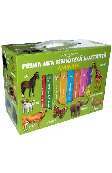 Coperta cărții Cutie. Prima mea bibliotecă ilustrată. Animale. Bebe învață (8 cărticele)