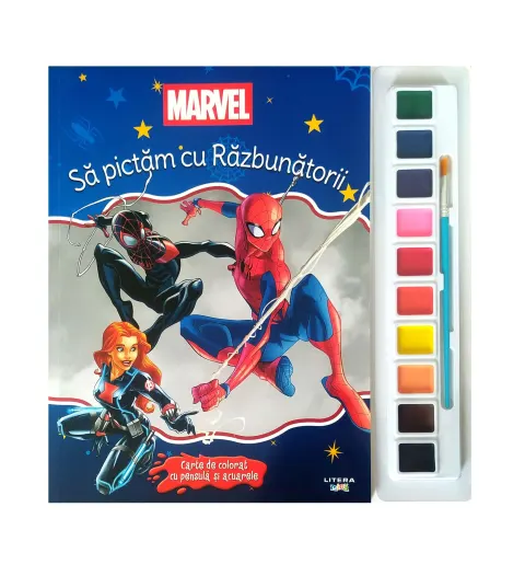 Coperta cărții Marvel. Sa pictam cu Razbunatorii. Carte de colorat cu pensula si acuarele