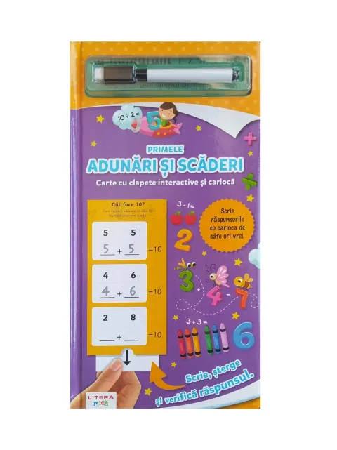 Coperta cărții Primele adunari si scaderi. Carte cu clapete interactive si carioca