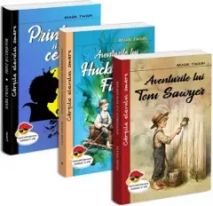 Coperta cărții Pachet Mark Twain: 1. Aventurile lui Huckleberry Finn; 2. Aventurile lui Tom Sawyer; 3. Print si cersetor