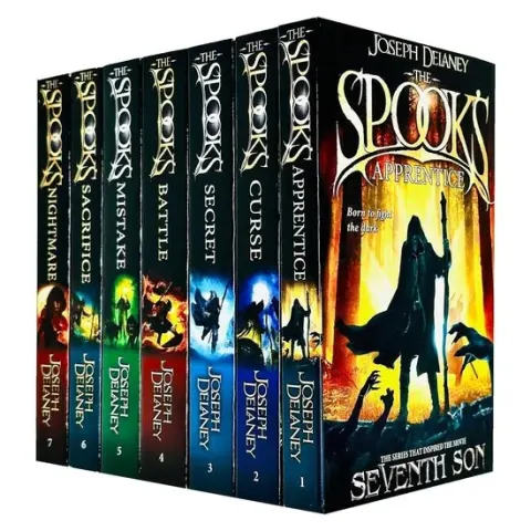 Coperta cărții The Spooks Books 1 - 7 Wardstone Chronicles Collection Set by Joseph Delaney (Apprentice, Curse, Secret, Battle, Mistake, Sacrifice & Nightmare)