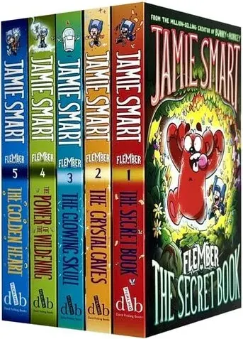 Coperta cărții Flember Series 5 Books Collection Set (Books 1-5) by Jamie Smart (The Secret Book, The Crystal Caves, The Glowing Skull, The Power of the Wildening, The Golden Heart)