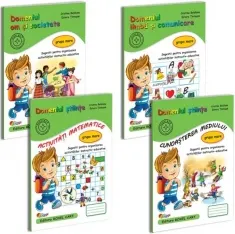 Coperta cărții Pachet 4 carti Grupa mare: 1. Limba si comunicare; 2. Activitati matematice; 3. Cunoasterea mediului; 4. Om si societate (editie 2025)