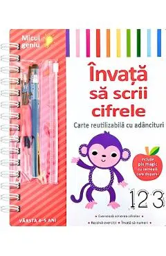 Coperta cărții Invata sa scrii cifrele. Carte reutilizabila cu adancituri