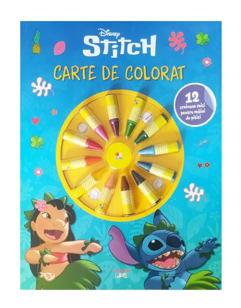 Coperta cărții Disney. Stitch. Carte de colorat. 12 creioane mici pentru maini de pitici