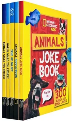 Coperta cărții National Geographic Kids A Fun-Filled Family Game Animals 5 Books Collection Set(True or False?, Animals Riddle Book, Animals Joke Book, World Would You Rather? & Animals Would You Rather?)