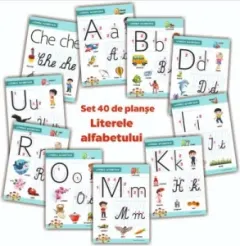 Coperta cărții Literele alfabetului. Set 40 de planse didactice pentru clasa pregatitoare si pentru clasa I