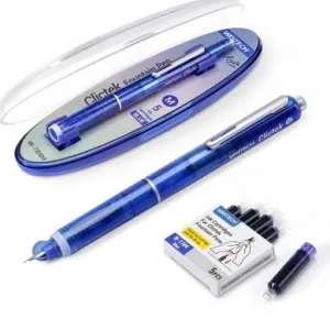 Coperta cărții Stilou retractabil Writech M corp albastru cu cutie cadou si 5 patroane cerneala albastre