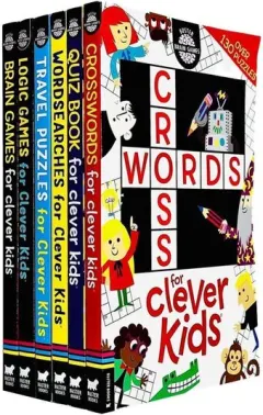 Coperta cărții Brain Games Clever Kids 6 Books Collection Set (brain Games, Travel Puzzle, Crosswords, Logic Games, Wordsearches & Quiz Book)