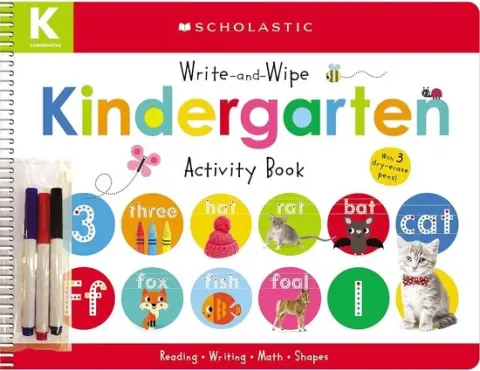 Coperta cărții Write-And-Wipe Kindergarten Activity Book pens