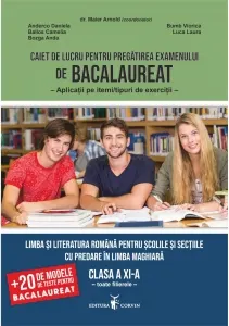 Coperta cărții Caiet de lucru pentru pregatirea examenului de Bacalaureat. Aplicatii pe itemi/tipuri de exercitii. Limba si literatura romana pentru scolile si sectiile cu predare in limba maghiara. Clasa a XI-a. Toate filierele