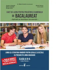 Coperta cărții Caiet de lucru pentru pregatirea examenului de Bacalaureat. Aplicatii pe itemi/tipuri de exercitii. Limba si literatura romana pentru scolile si sectiile cu predare in limba maghiara. Clasa a XI-a. Toate filierele
