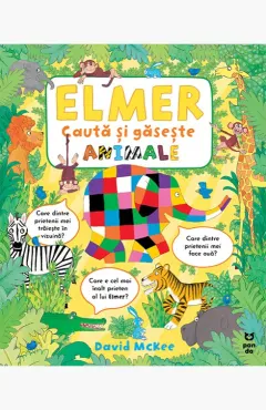 Coperta cărții Elmer caută și găsește animale