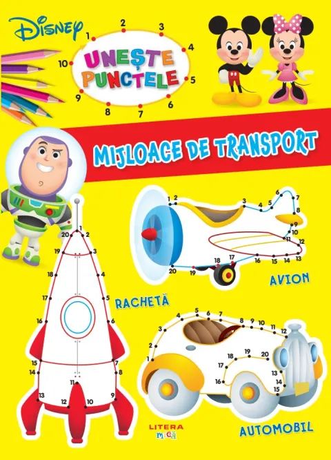 Coperta cărții Disney. Uneste punctele. Mijloace de transport
