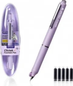 Coperta cărții Stilou retractabil Writech F, corp violet cu cutie cadou si 5 patroane cerneala albastre