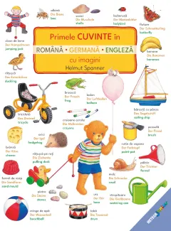 Coperta cărții Primele cuvinte în română, germană, engleză cu imagini