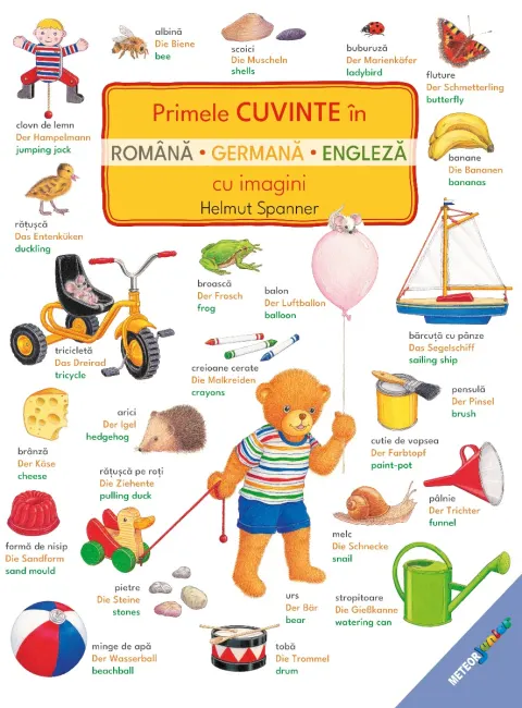 Coperta cărții Primele cuvinte în română, germană, engleză cu imagini