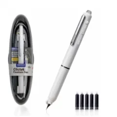 Coperta cărții Stilou retractabil Writech F, corp alb cu cutie cadou si 5 patroane cerneala albastra