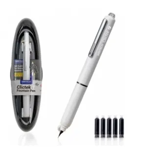 Coperta cărții Stilou retractabil Writech F, corp alb cu cutie cadou si 5 patroane cerneala albastra