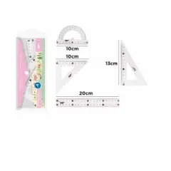 Coperta cărții Set geometrie Main Paper, 4 piese, transparent, raportor, 2 echere, rigla 20 cm, blister roz