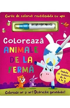 Coperta cărții Carte de colorat cu apa. Reutilizabila: Coloreaza animale de la ferma