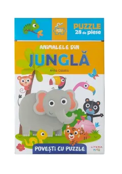 Coperta cărții Povești cu puzzle. Animalele din junglă